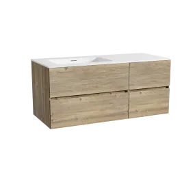 Storke Edge meuble salle de bains suspendu 120 x 52 cm chêne brut avec Mata plan vasque asymétrique à gauche en solid surface bl